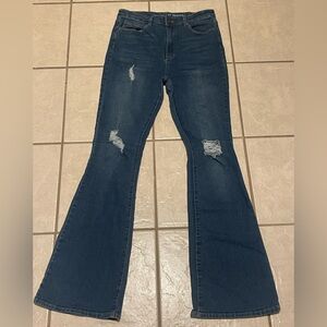 Y2K Articles Of Society Women’s Dark Blue Distressed Flare Jeans Size 11/30